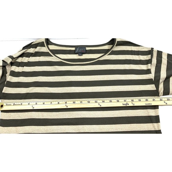 Fluent Life Womens Large L Tunic Top Gray Gold Metallic Stripe Pullover Stretch - Picture 6 of 8